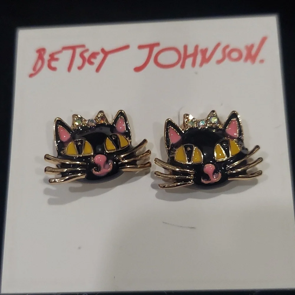 Betsey Johnson Black Cat Earrings - Picture 3 of 4